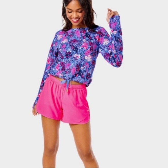 Lilly Pulitzer Emmaline Cropped Pullover size L in Boca Blue Birds Eye View - Picture 1 of 12